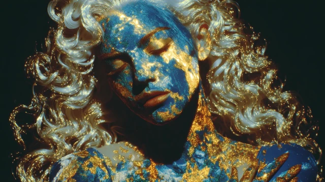 Woman and Earth Double Exposure Portrait Art