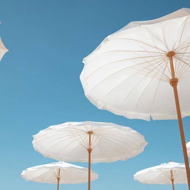 Beach Umbrellas Summer Sky Peaceful Scene