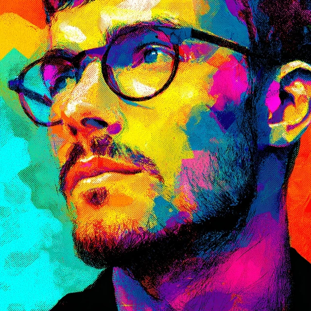 Pop Art Portrait Intellectual Thinker with Glasses