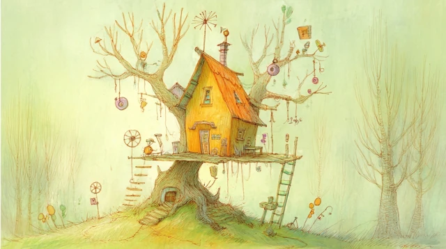 Whimsical Treehouse Illustration
