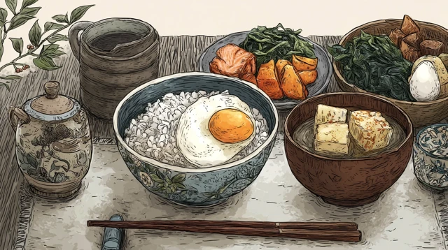 Delicious Japanese Breakfast Anime Style