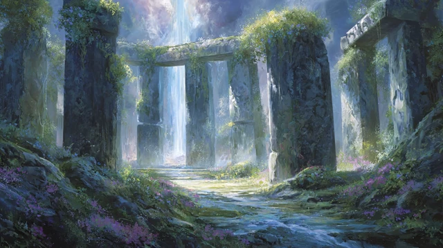 Stonehenge Fantasy Landscape Waterfalls Valley