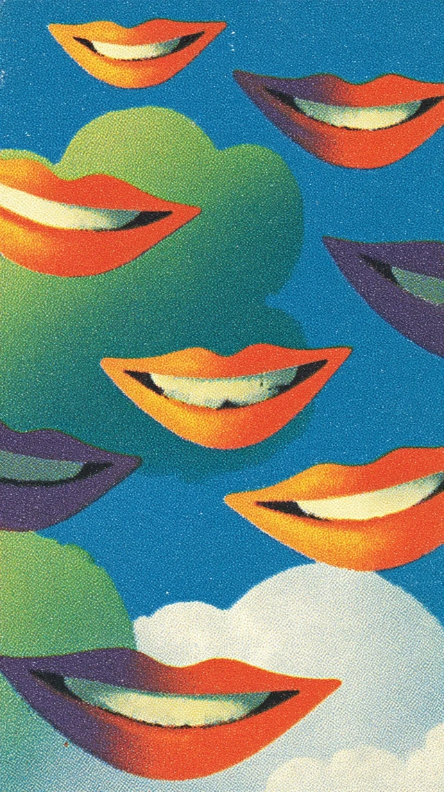 Smiling Mouths Illustration Cheerful Surreal Art