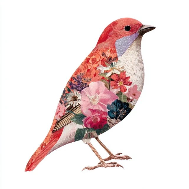 Colorful Bird Collage Art with Flowers