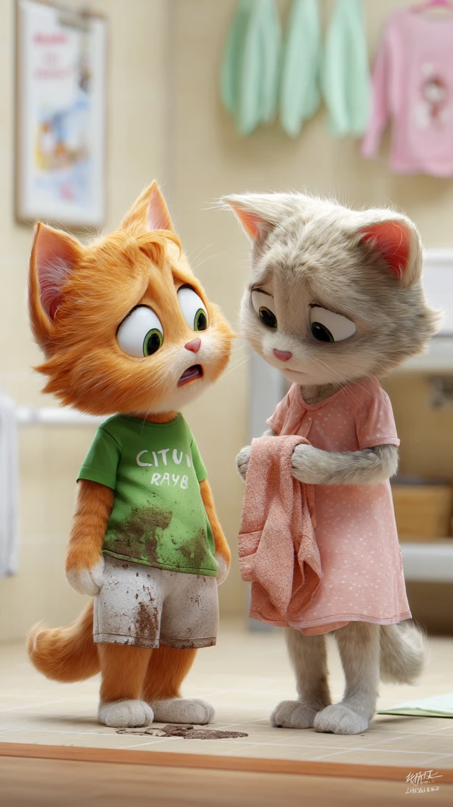 Embarrassed Kitten Gets Help - 3D Cartoon