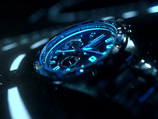 Futuristic Watch with Neon Glow and Road Texture