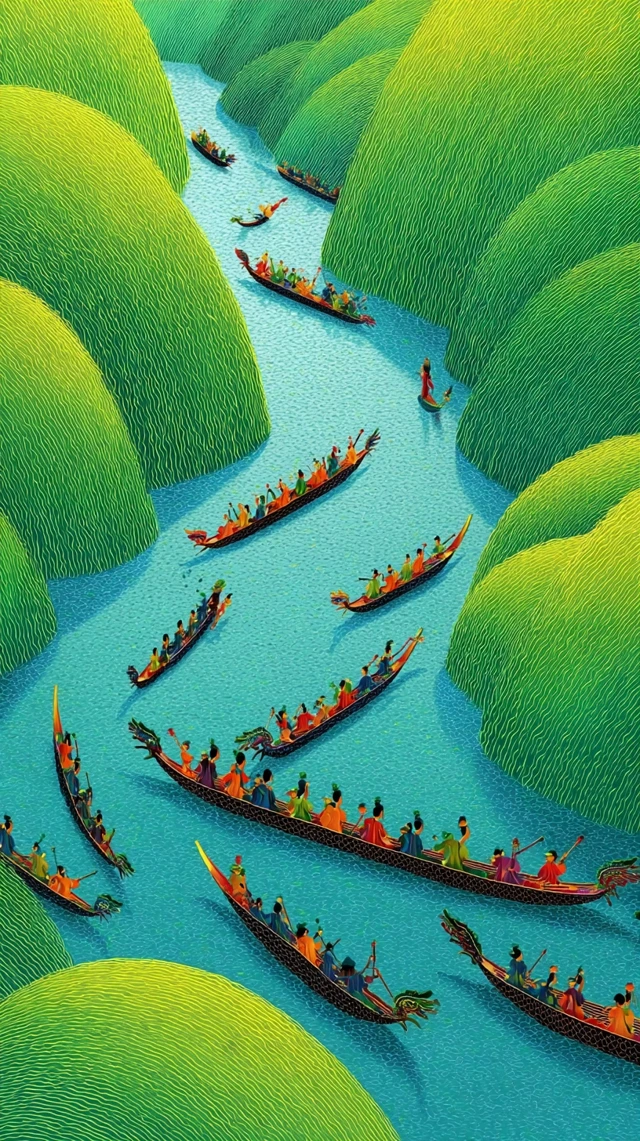 Chinese Dragon Boat Race Green Illustration