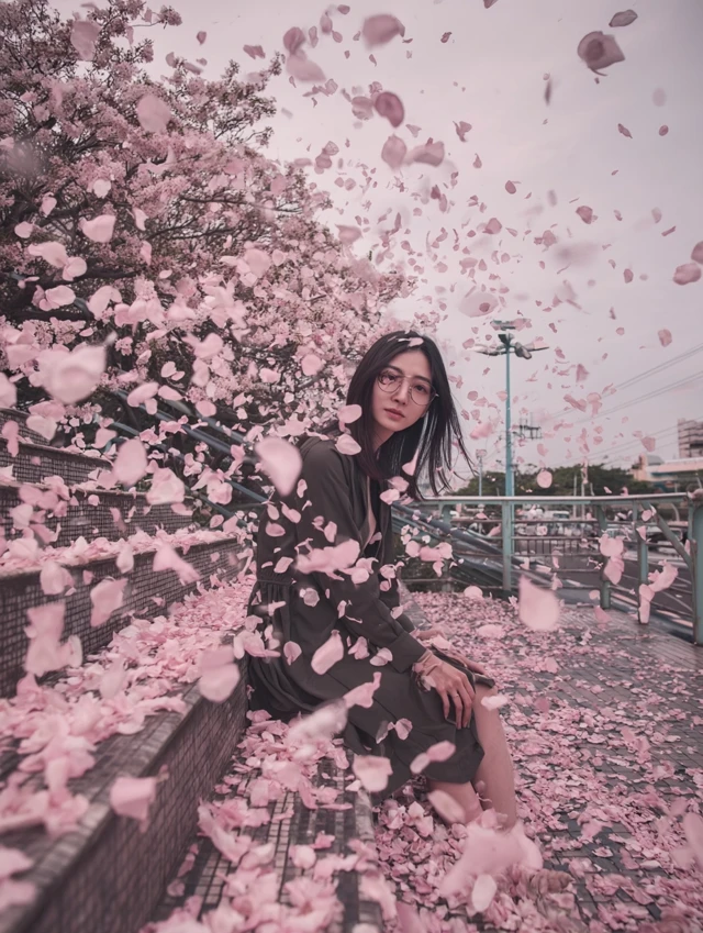 College Student in Cherry Blossoms Movie Scene