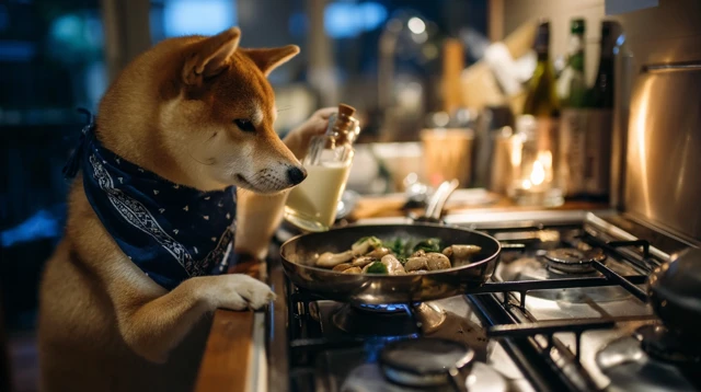 Shiba Inu Chef Cooking in a Japanese Kitchen