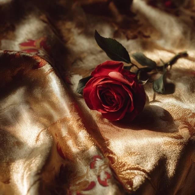 Red Rose on Gold Fabric Cinematography