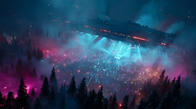 Futuristic Spaceship Music Festival Alien Forest