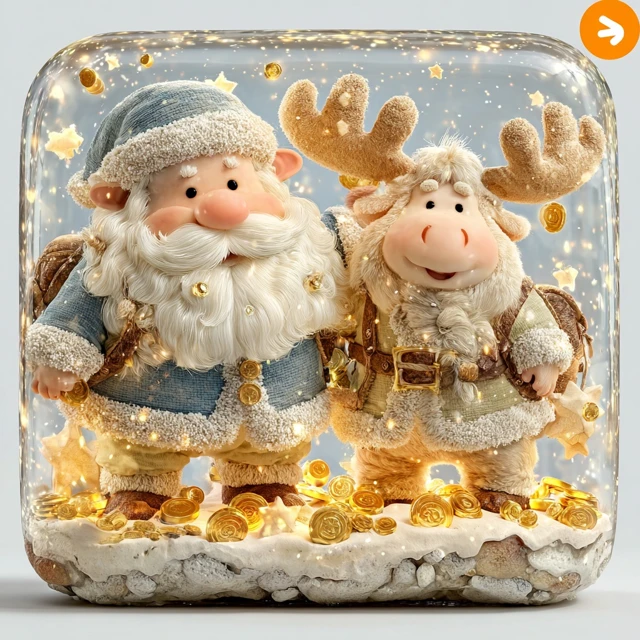 Cute Cartoon Santa and Moose Christmas Icon