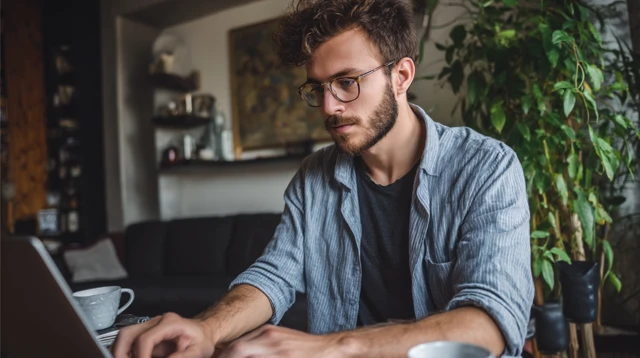 Male Blogger Working on Laptop Millennial Lifestyle