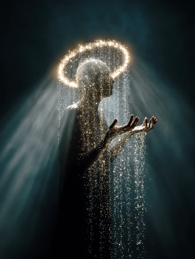 Ethereal Figure with Halo and Light Photography