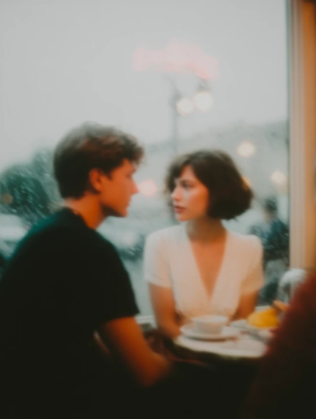 Romantic Cafe Scene Rainy Evening Jazz Music