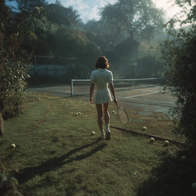 Vintage Tennis Court Scene 80s Aesthetic Golden Hour
