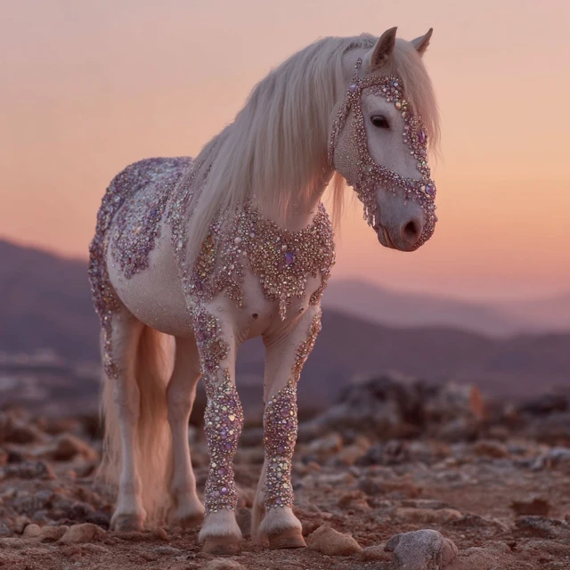 Sparkling Horse Sunset Beautiful Rhinestones Glittering