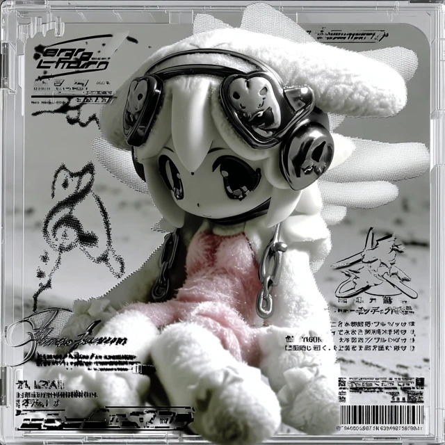 Cute Chibi Doll Bunny Angel Wings Monochrome