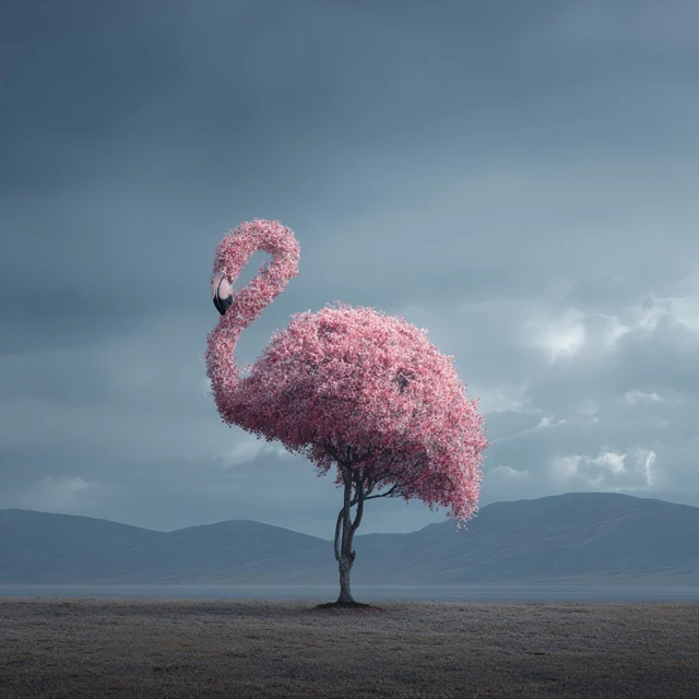 Flamingo Tree Surreal Nature Art