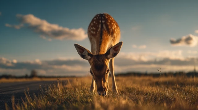 Deer Grazing in Sunlight Nature Photography
