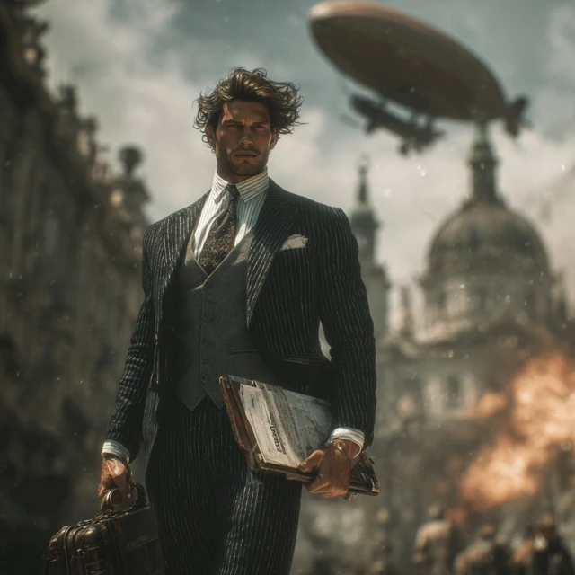 Steampunk Revolution A Handsome Man in a Gray Suit