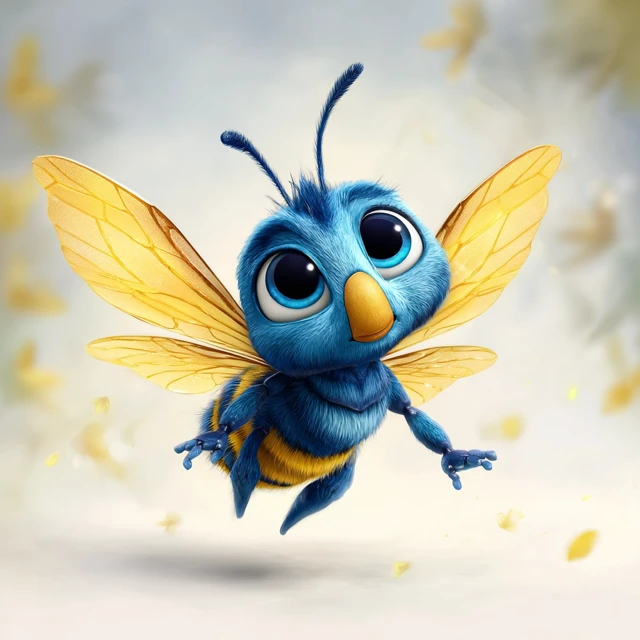 Pixar Style 3D Blue Bumblebee Illustration