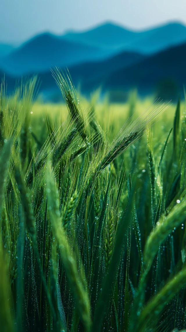 Green Wheat Field with Mountains