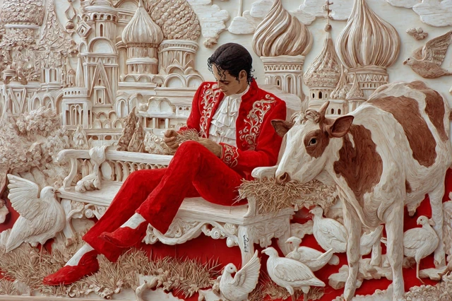 Michael Jackson with a Cow in Moscow