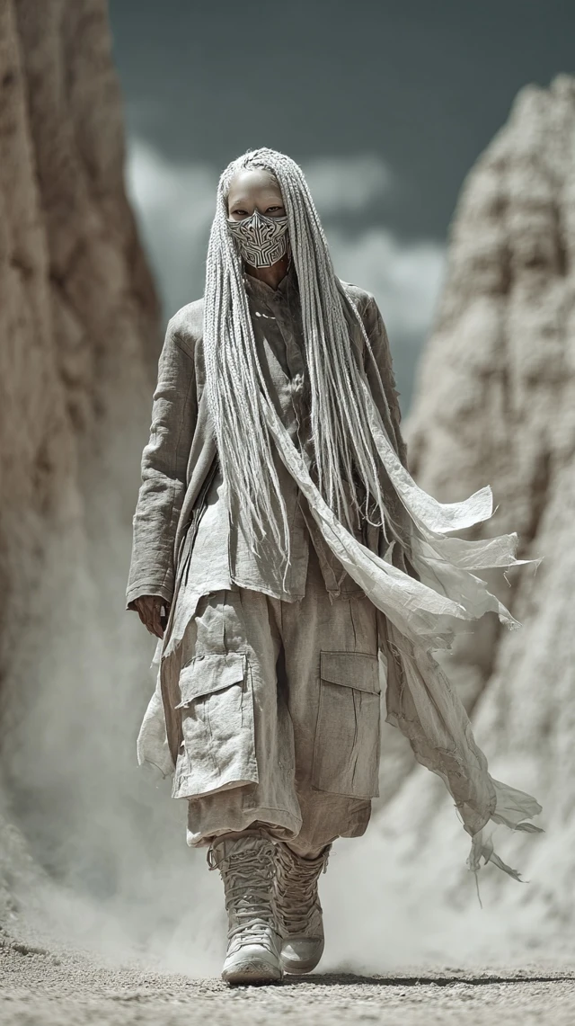 Fashion Asian Albino Model in Desert
