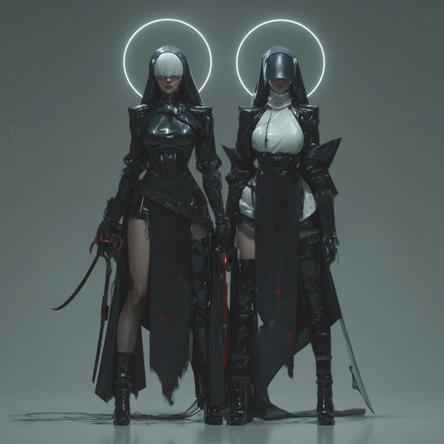 Anime Black Latex Battle Nuns Illustration