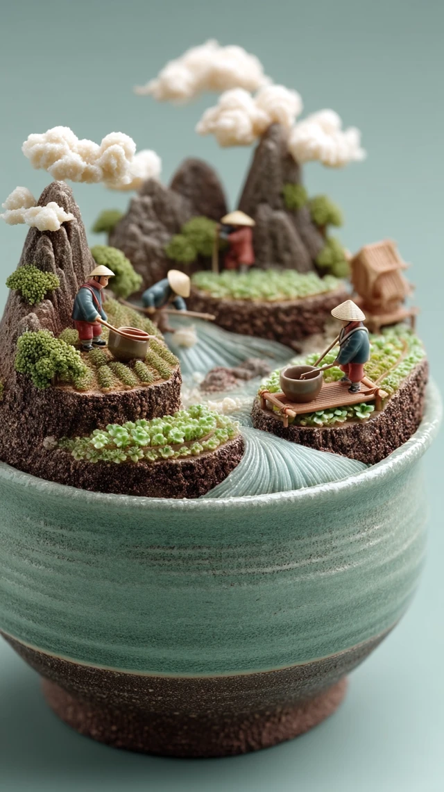 Chinese Porcelain Miniature Sculpture: Farmers in the Fields
