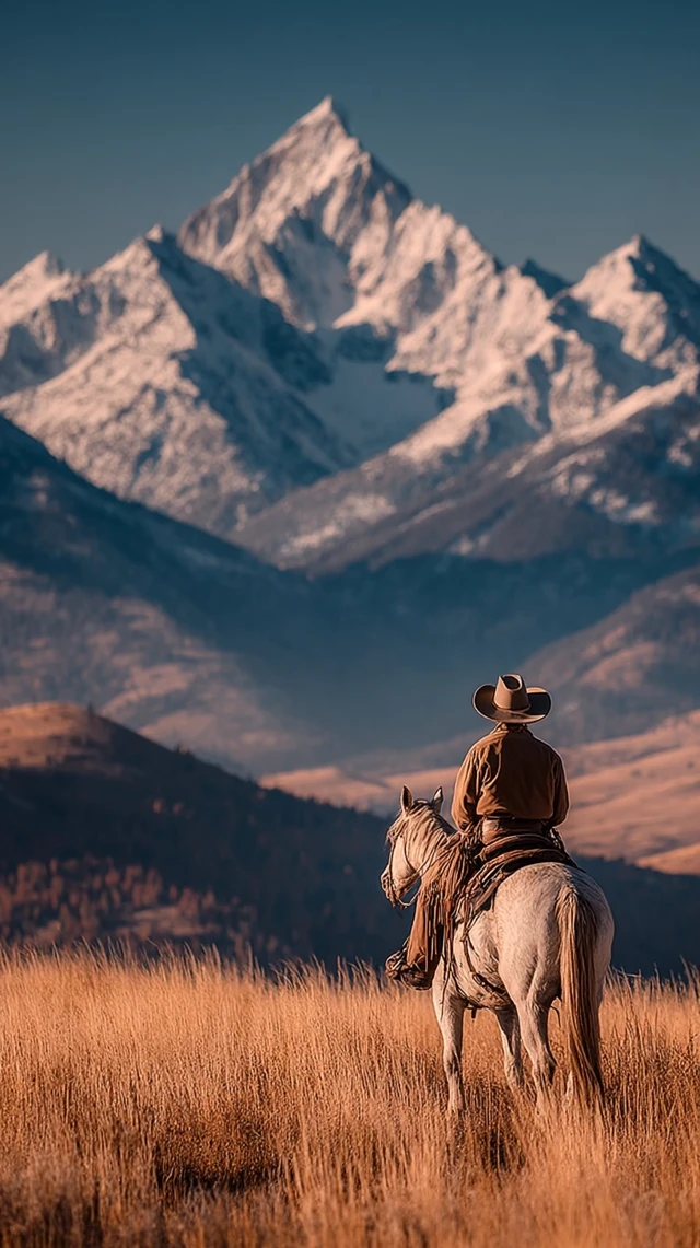 Cowboy on Horseback in the Wild West