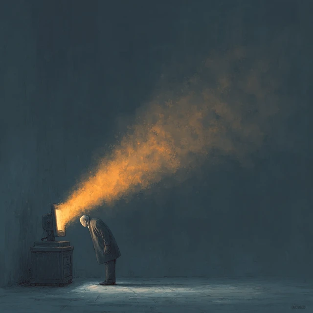 Man Blowing Air Into Computer Monitor