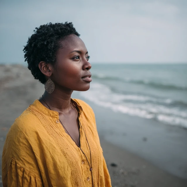 African Woman on Beach Portrait Photography