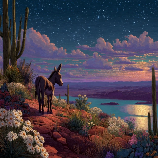 Arizona Sunset Donkey Miyazaki Art