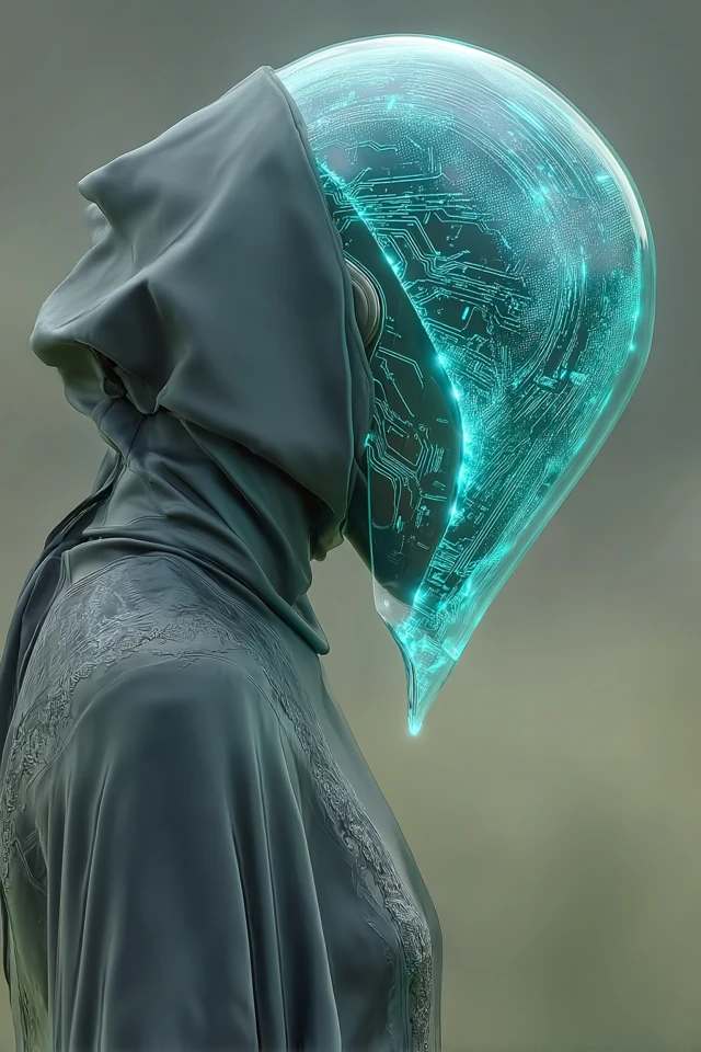 Cyberpunk Figure with Holographic Mask