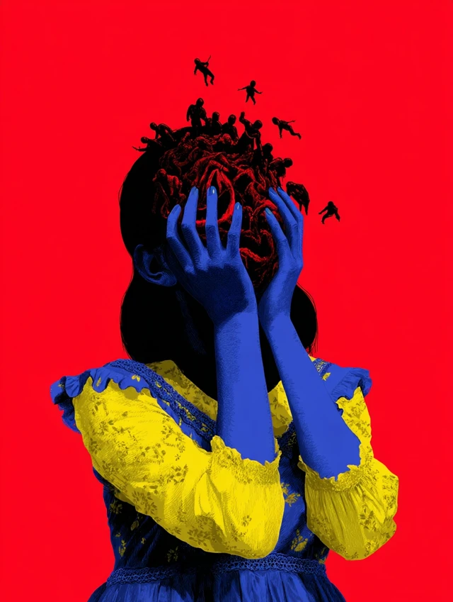 Horror Illustration Woman Red Mask
