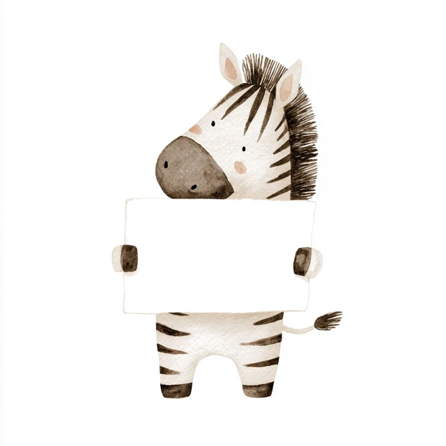 Cute Zebra Holding Sign Watercolor Illustration