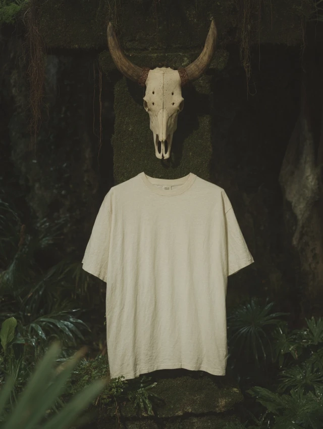 White TShirt on Shamanic Totem Realistic Product Photo