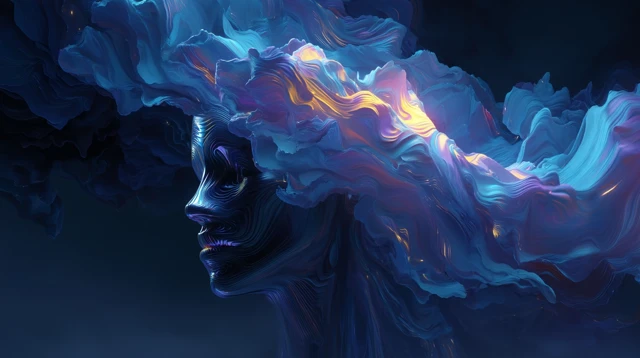 Surreal 3D Render Woman Face in Nebula Clouds