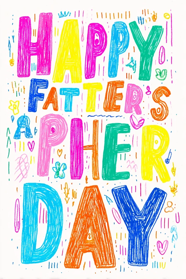 Fathers Day Poster Hand Drawn Art Colorful Illustration