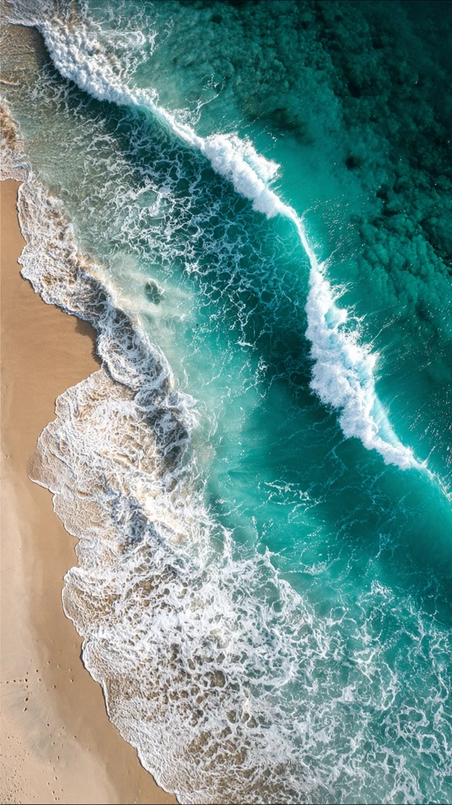 Ocean Waves Crashing on Shore Aerial View