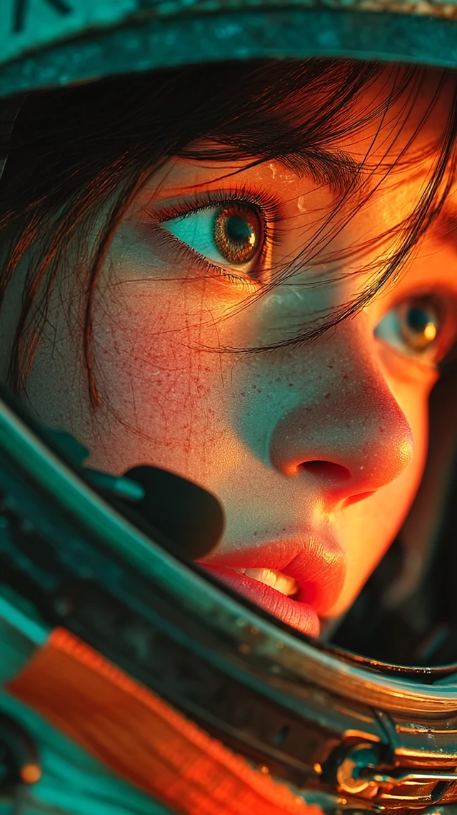 Astronaut in Space: Close-up of Asian Female