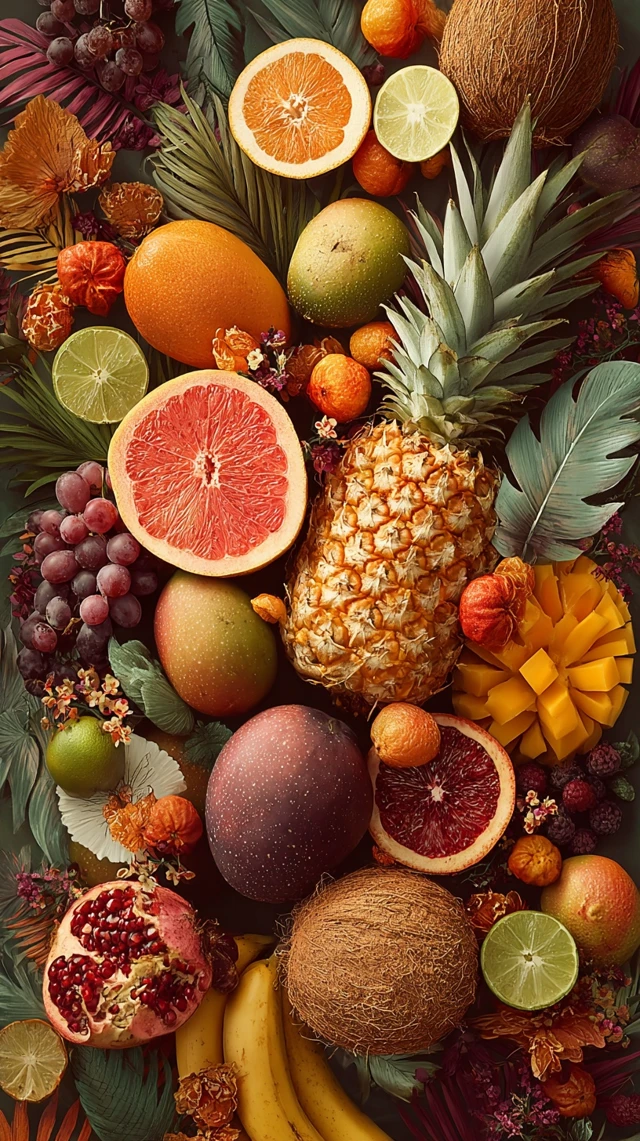 Colorful Fruit Burst Pineapple Orange Lemon Grapes