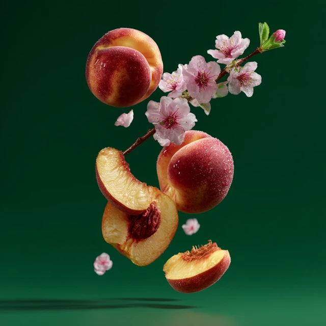 Floating Peaches and Cherry Blossoms on Green