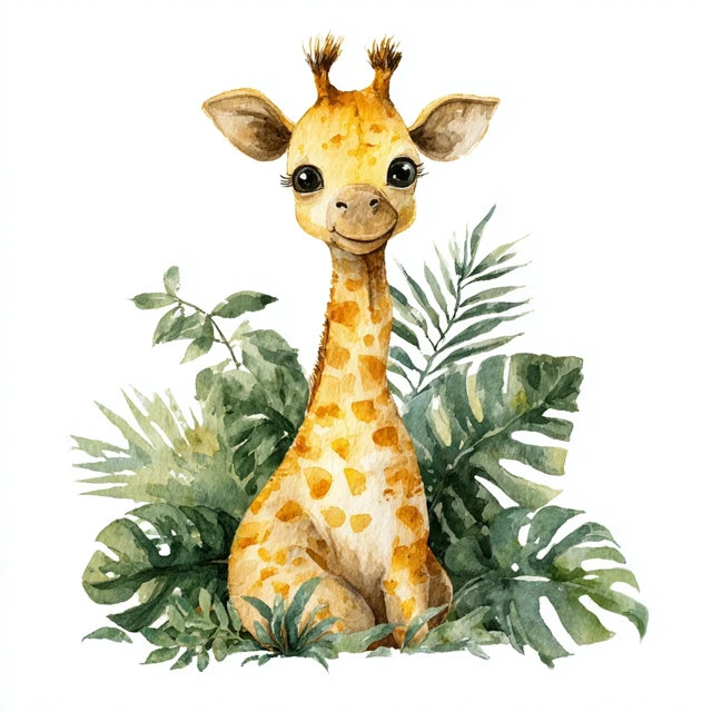 Cute Watercolor Baby Giraffe Safari Illustration