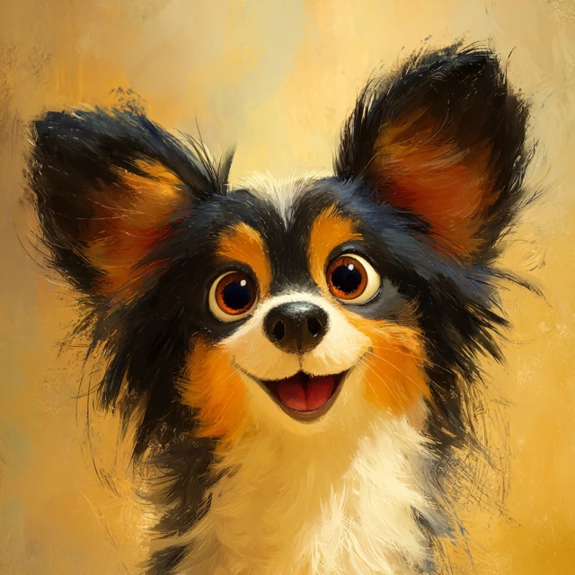 Cute Papillon Dog Oil Painting Pixar Style