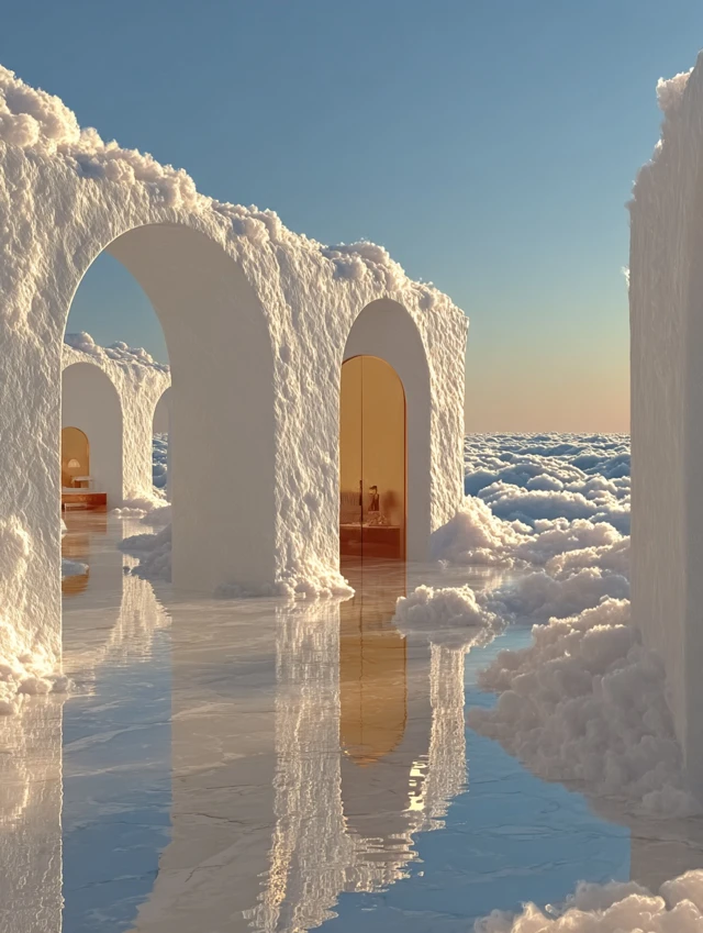 Surreal Architecture in the Clouds Minimalist Scene
