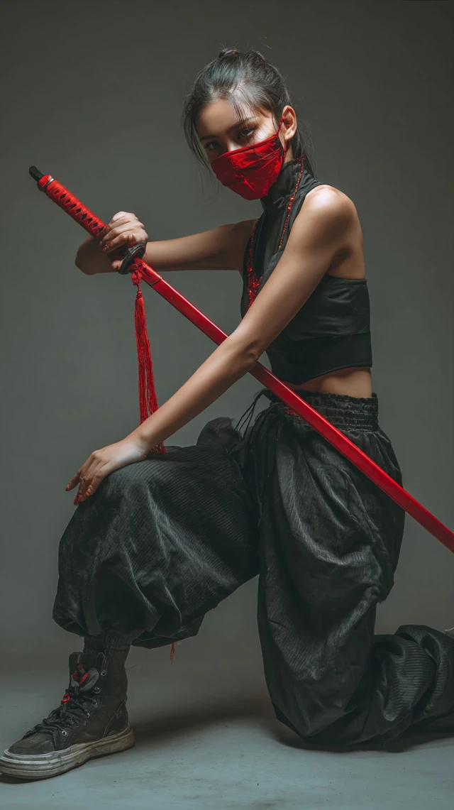 Chinese Martial Arts Woman with Red Sword