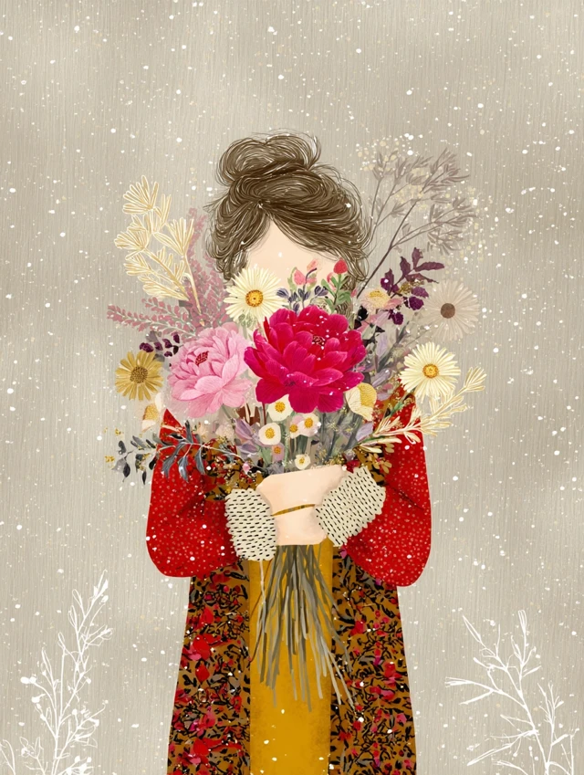 Girl with Flower Bouquet Art